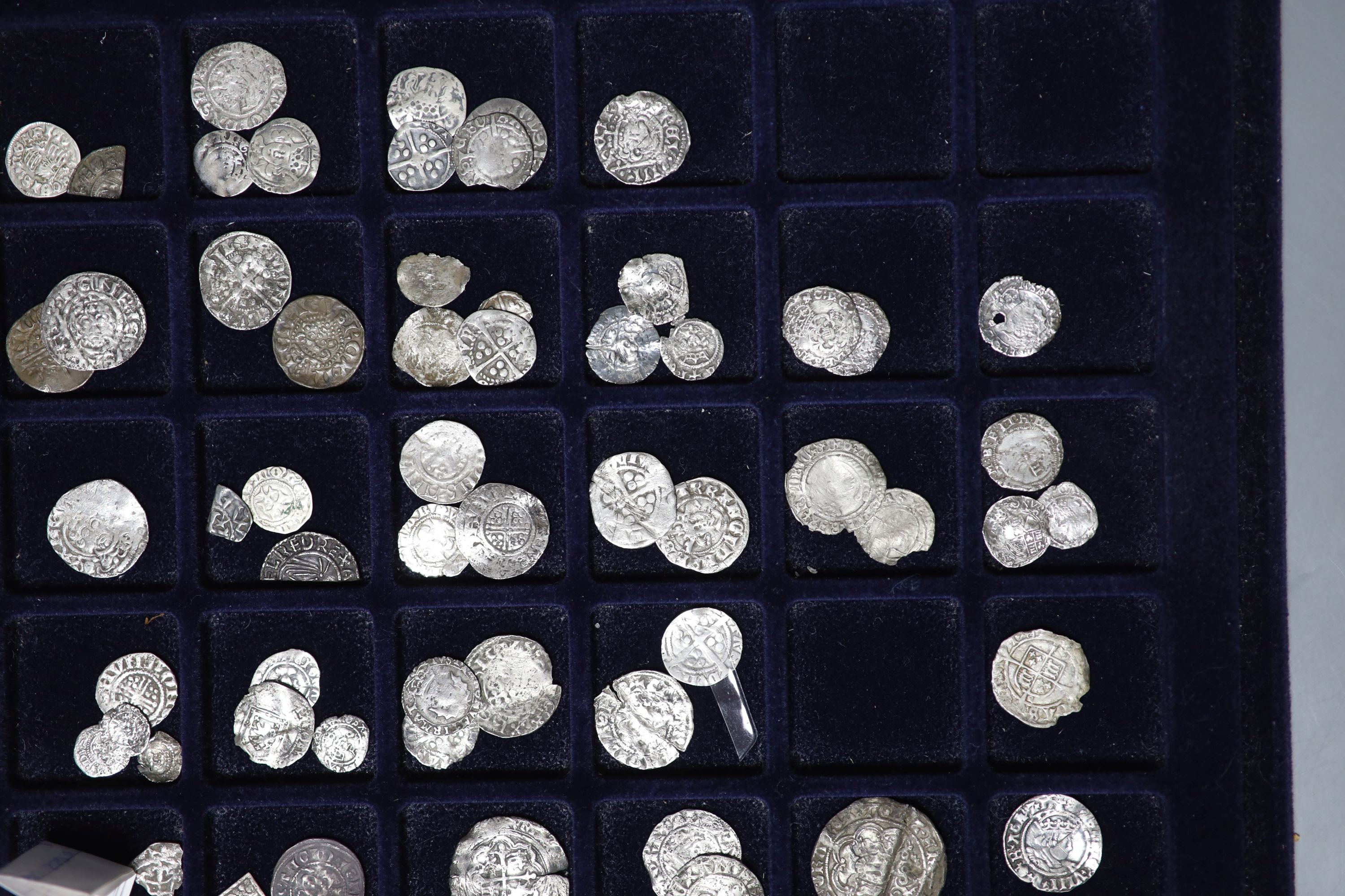 Celtic to Tudor hammered coinage - including cut half and quarter short and long cross pennies etc., one tray